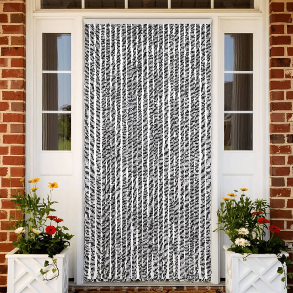 Vliegengordijn 100x200 cm chenille grijs en zwart-wit is nu te koop bij PeponiXL, paradijselijk wonen!
