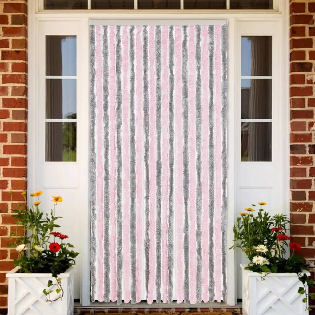 Vliegengordijn 90x220 cm chenille zilvergrijs en roze is nu te koop bij PeponiXL, paradijselijk wonen!