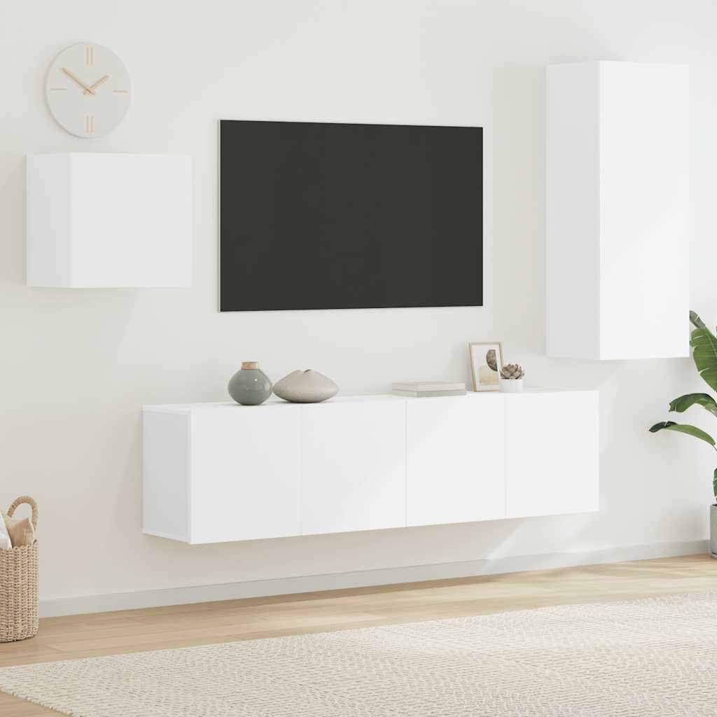 4-delige Tv-meubelset bewerkt hout wit is nu te koop bij PeponiXL, paradijselijk wonen!