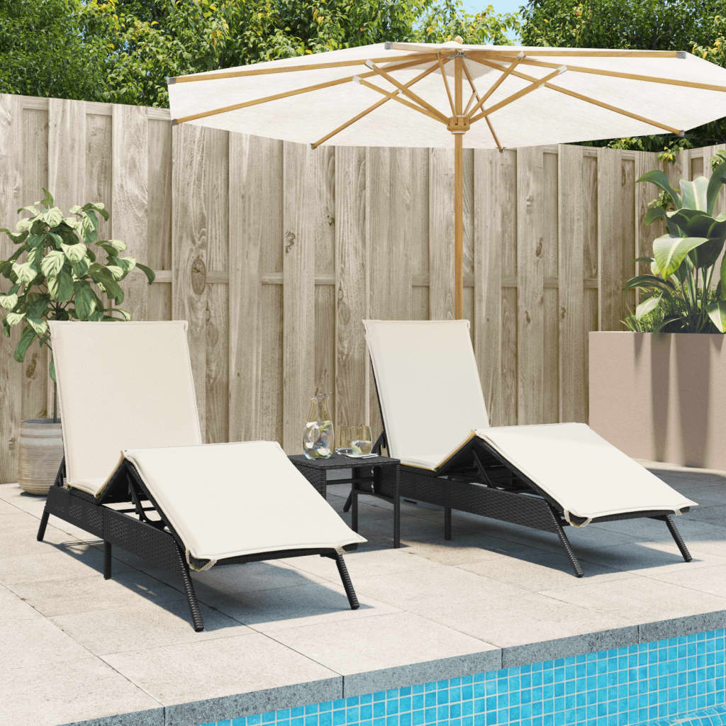 Ligbedden 2 st met tafel poly rattan zwart is nu te koop bij PeponiXL, paradijselijk wonen!