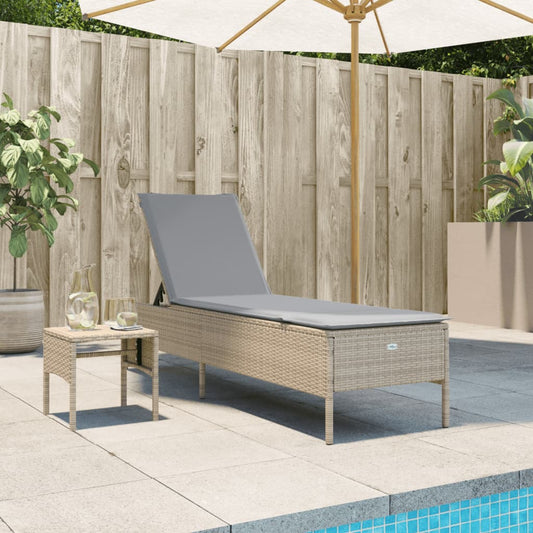Ligbed met tafel en kussen poly rattan beige is nu te koop bij PeponiXL, paradijselijk wonen!