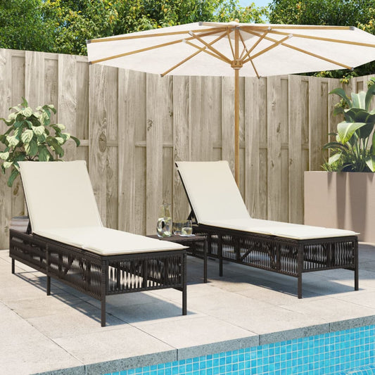 Ligstoelen 2 st met tafel poly rattan bruin is nu te koop bij PeponiXL, paradijselijk wonen!