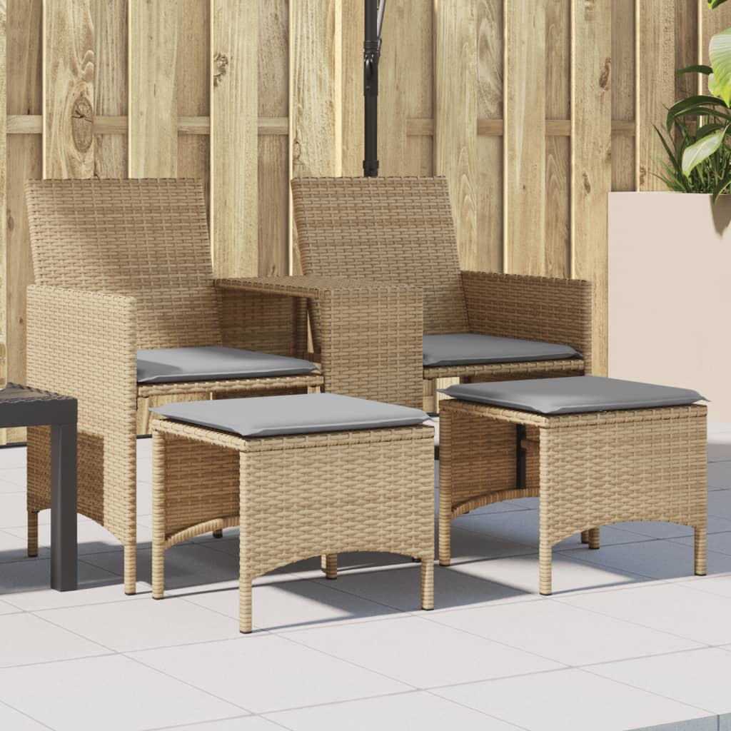 Tuinbank 2-zits met tafel en voetenbanken poly rattan beige is nu te koop bij PeponiXL, paradijselijk wonen!