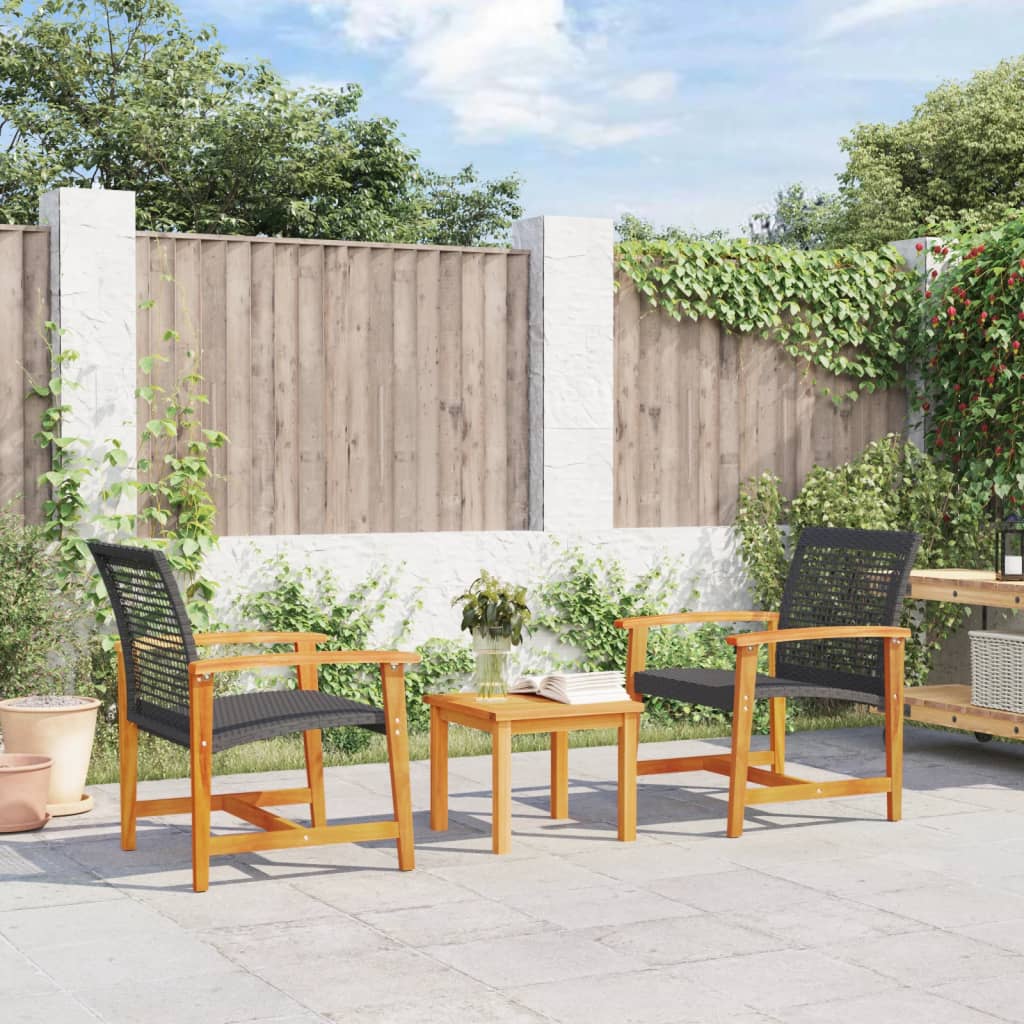 3-delige Bistroset poly rattan en acaciahout zwart is nu te koop bij PeponiXL, paradijselijk wonen!