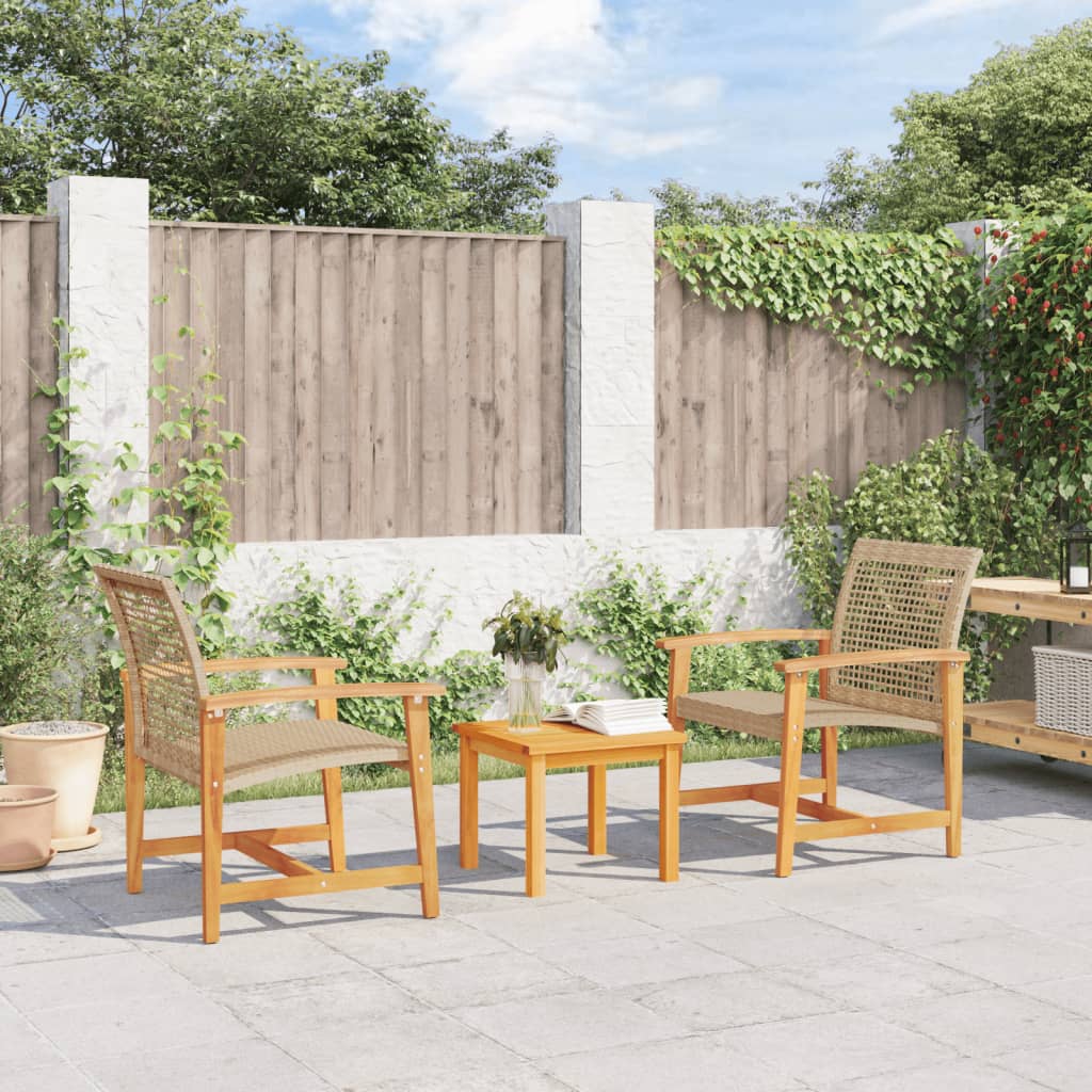 3-delige Bistroset poly rattan en acaciahout beige is nu te koop bij PeponiXL, paradijselijk wonen!