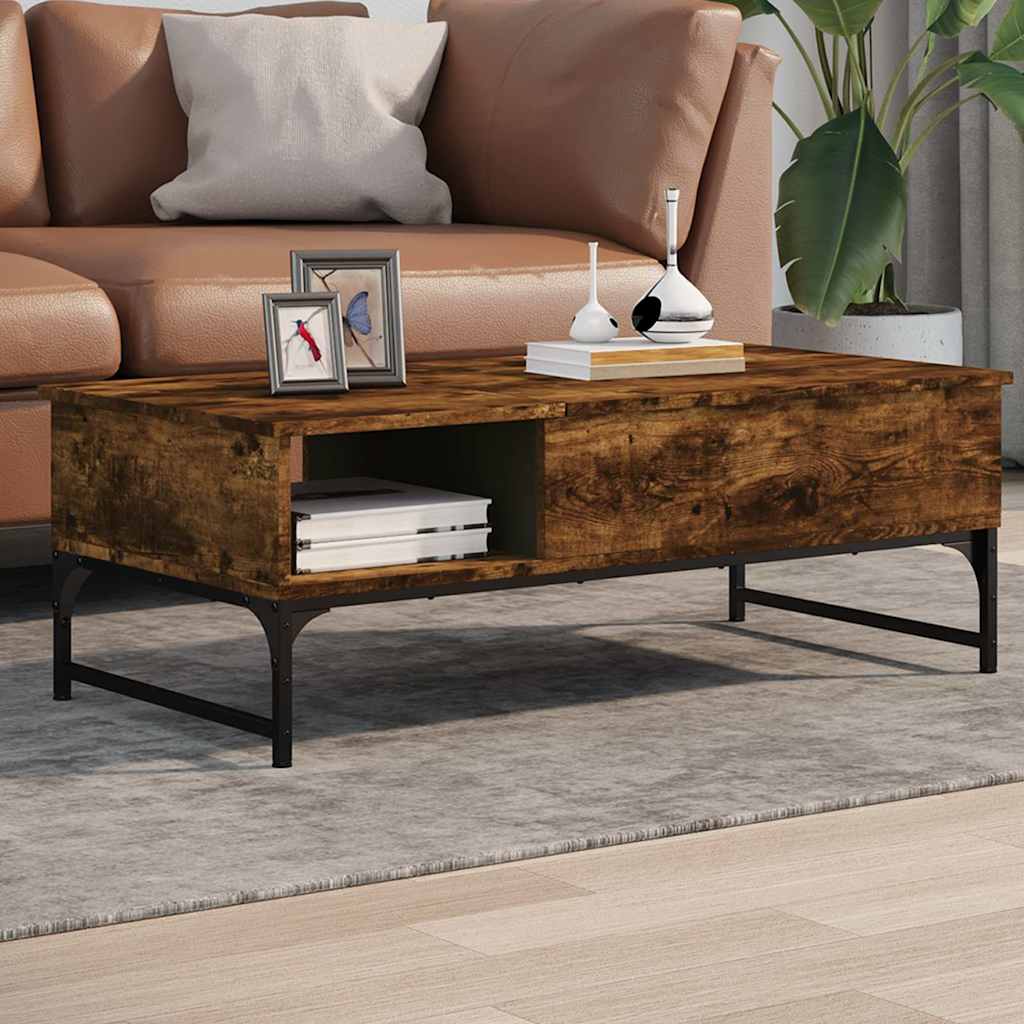 Salontafel 100x50x35 cm bewerkt hout en metaal gerookt eiken is nu te koop bij PeponiXL, paradijselijk wonen!