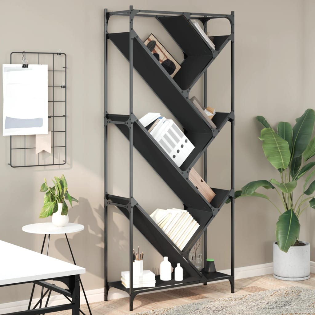 Boekenkast 79x30x180 cm bewerkt hout en metaal zwart is nu te koop bij PeponiXL, paradijselijk wonen!