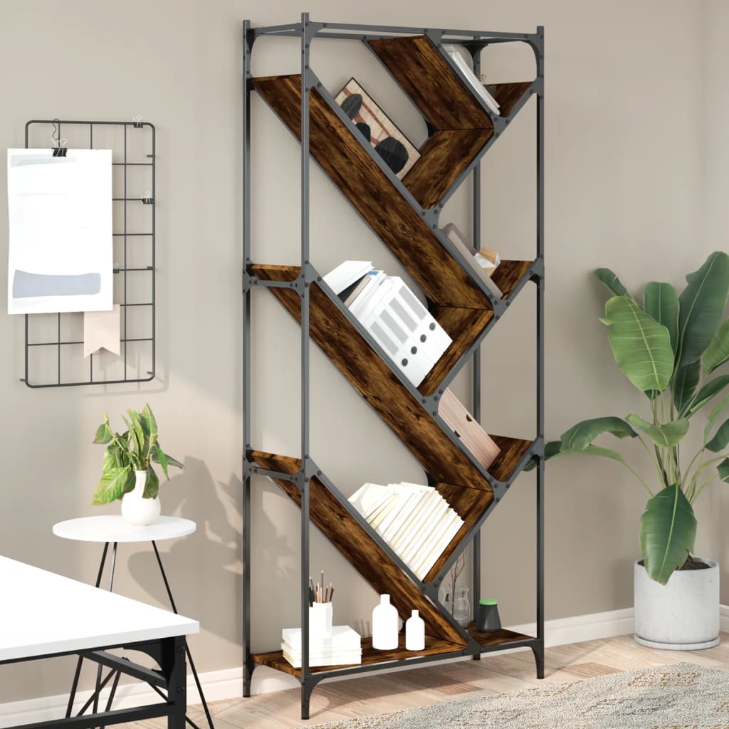 Boekenkast 79x30x180 cm bewerkt hout en metaal gerookt eiken is nu te koop bij PeponiXL, paradijselijk wonen!