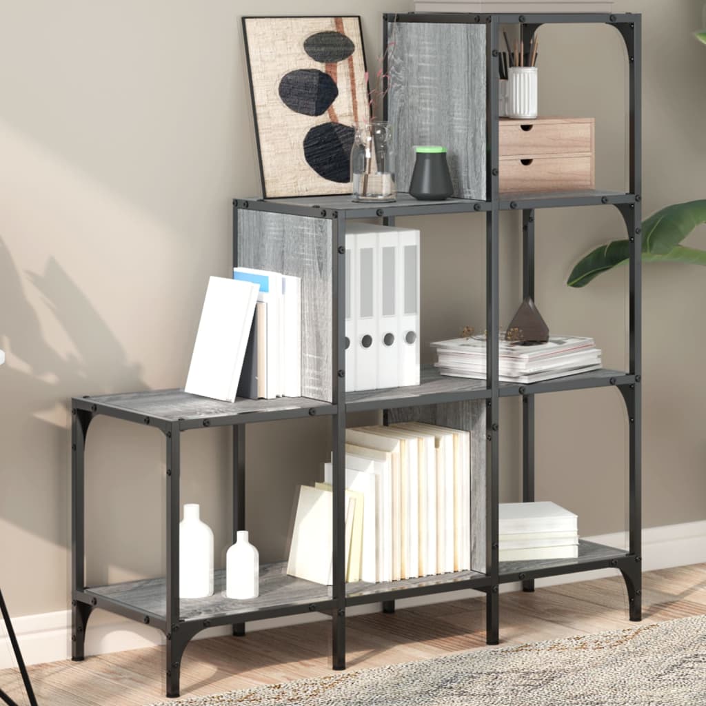 Boekenkast 92x30x102 cm bewerkt hout en metaal grijs sonoma is nu te koop bij PeponiXL, paradijselijk wonen!