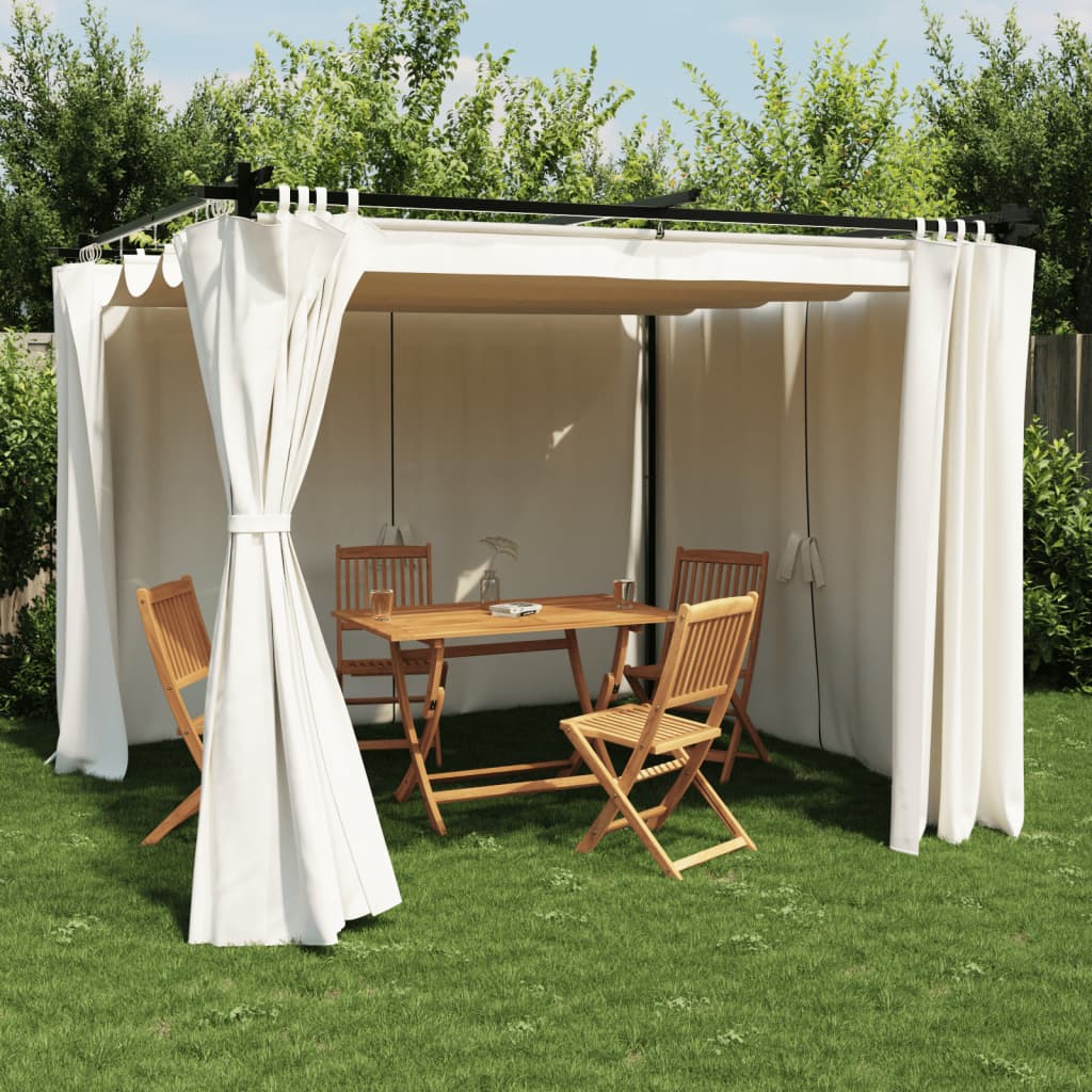 Prieel met gordijnen 3x3 m staal crèmekleurig is nu te koop bij PeponiXL, paradijselijk wonen!
