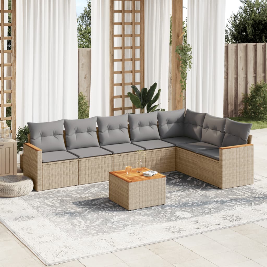 8-delige Loungeset met kussens poly rattan gemengd beige is nu te koop bij PeponiXL, paradijselijk wonen!
