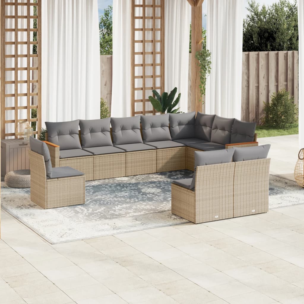 10-delige Loungeset met kussens poly rattan gemengd beige is nu te koop bij PeponiXL, paradijselijk wonen!