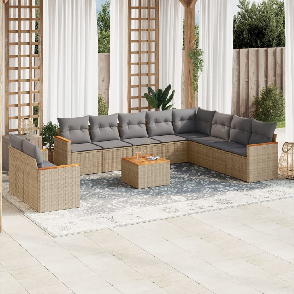 11-delige Loungeset met kussens poly rattan gemengd beige is nu te koop bij PeponiXL, paradijselijk wonen!