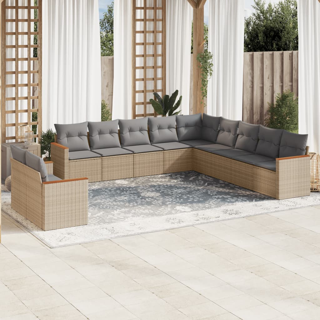 11-delige Loungeset met kussens poly rattan gemengd beige is nu te koop bij PeponiXL, paradijselijk wonen!