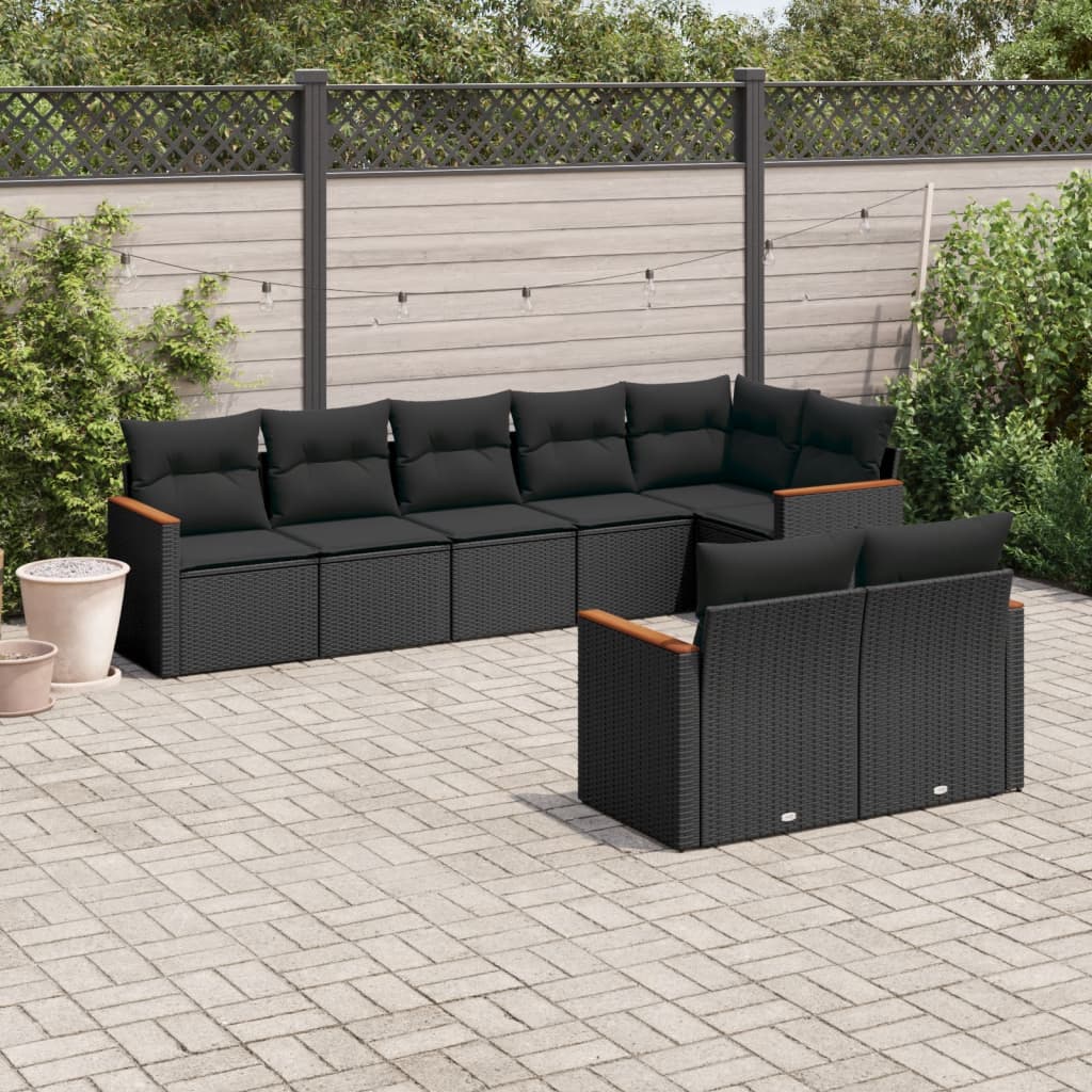 8-delige Loungeset met kussens poly rattan zwart is nu te koop bij PeponiXL, paradijselijk wonen!