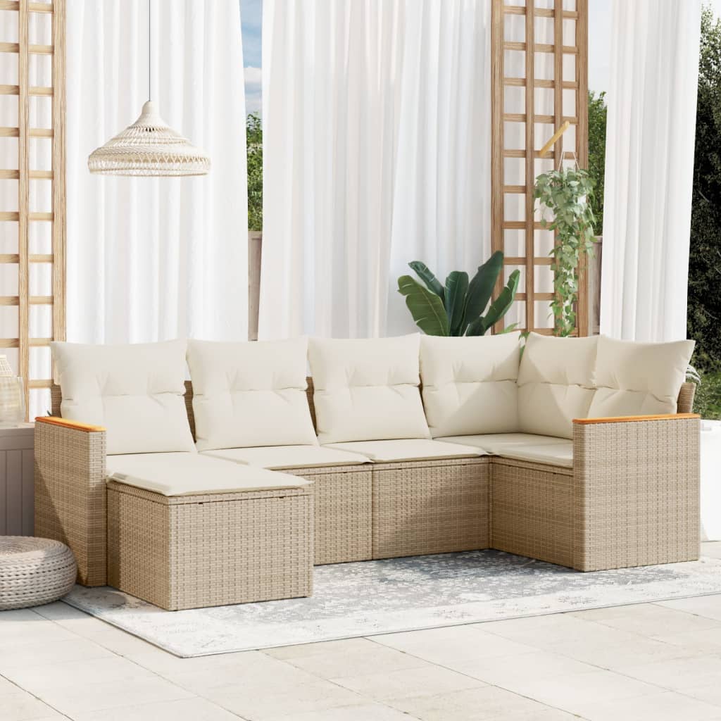 6-delige Loungeset met kussens poly rattan beige is nu te koop bij PeponiXL, paradijselijk wonen!