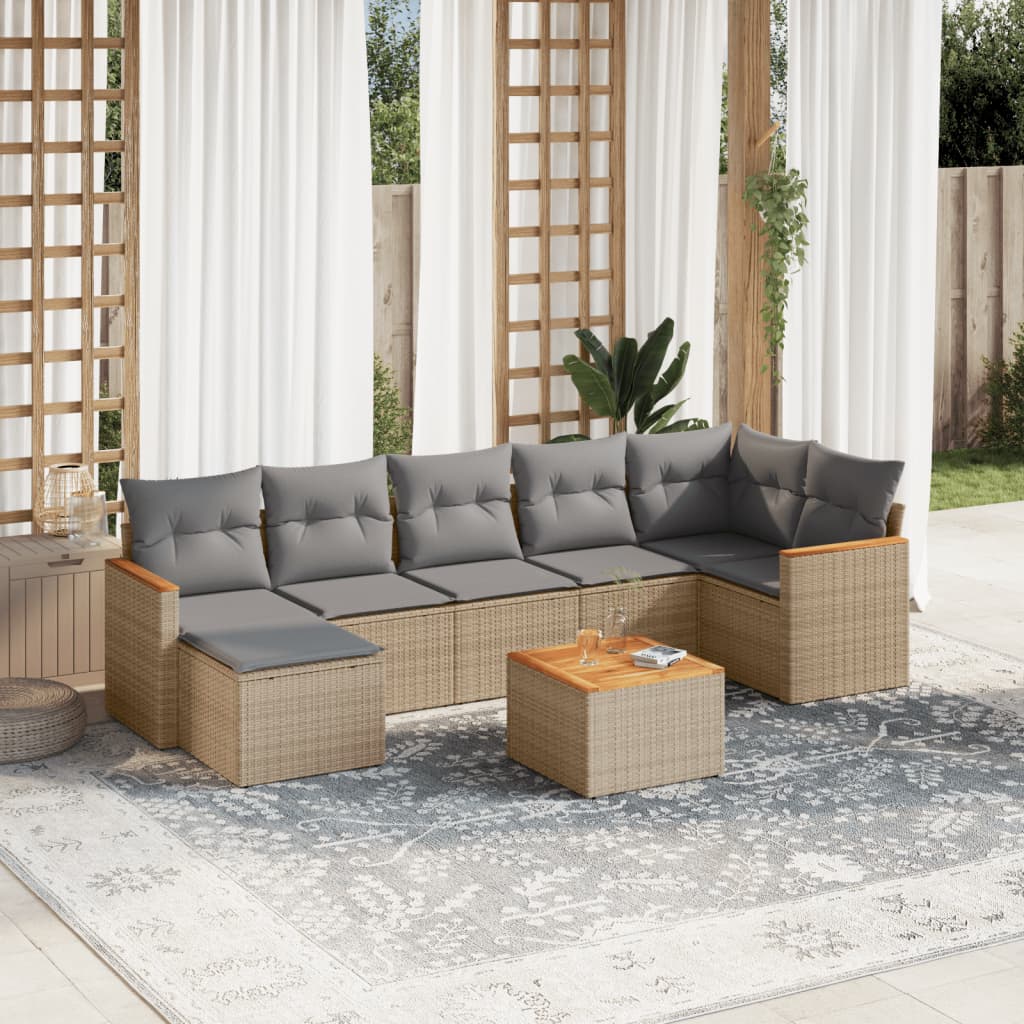 8-delige Loungeset met kussens poly rattan gemengd beige is nu te koop bij PeponiXL, paradijselijk wonen!