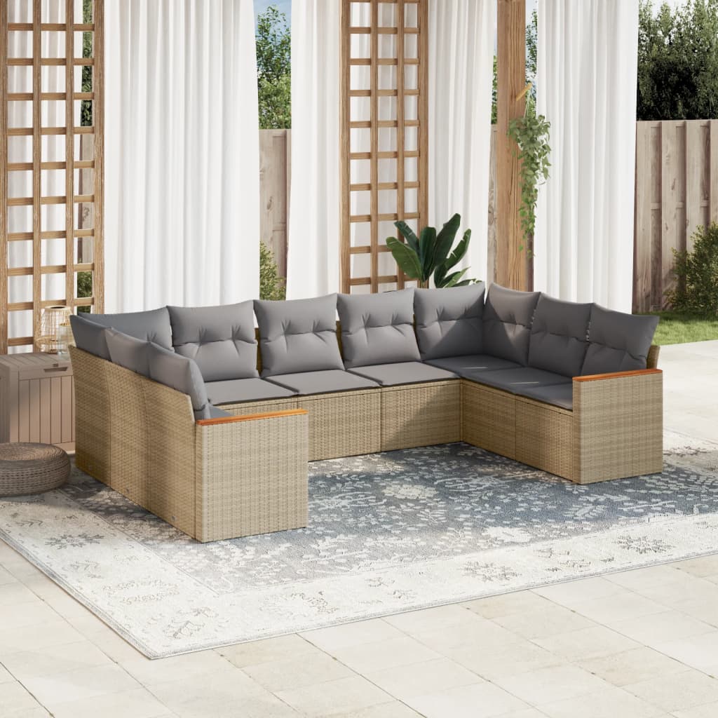 9-delige Loungeset met kussens poly rattan gemengd beige is nu te koop bij PeponiXL, paradijselijk wonen!