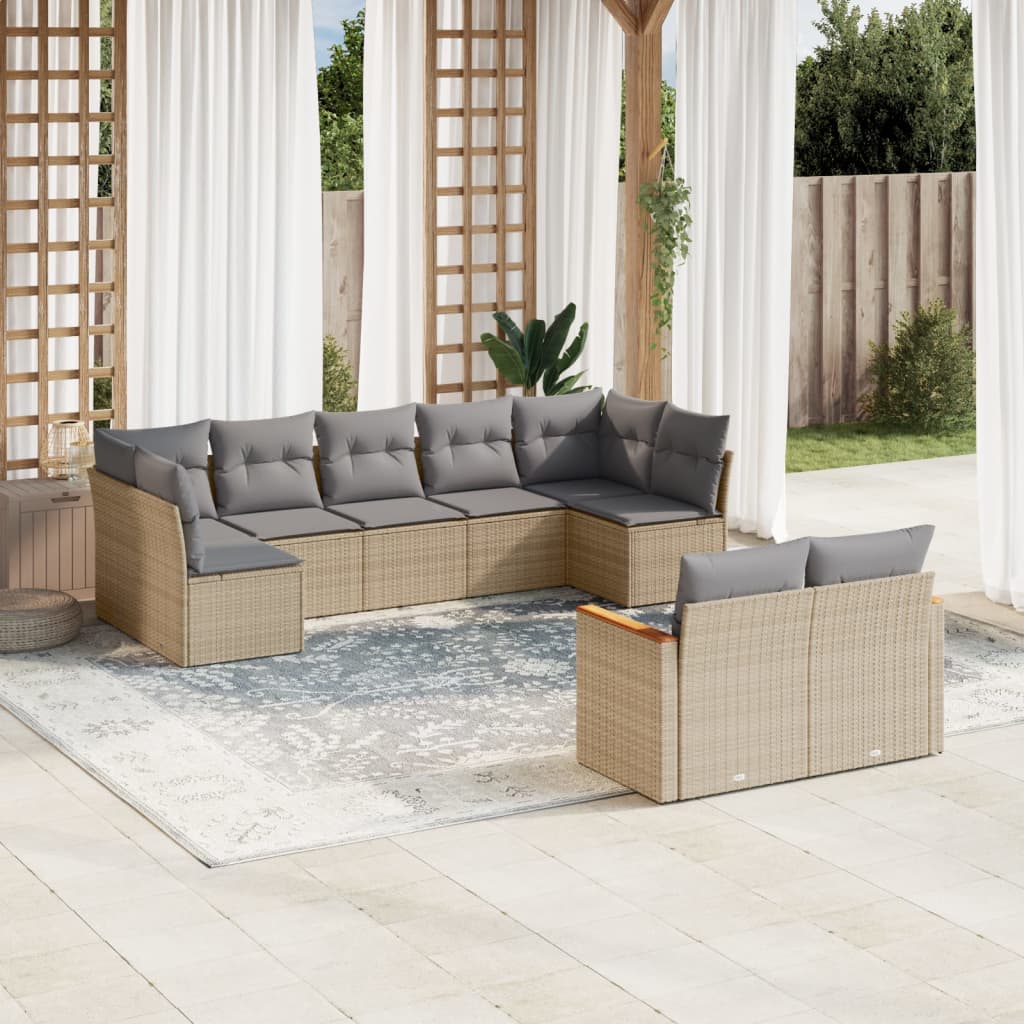 9-delige Loungeset met kussens poly rattan gemengd beige is nu te koop bij PeponiXL, paradijselijk wonen!