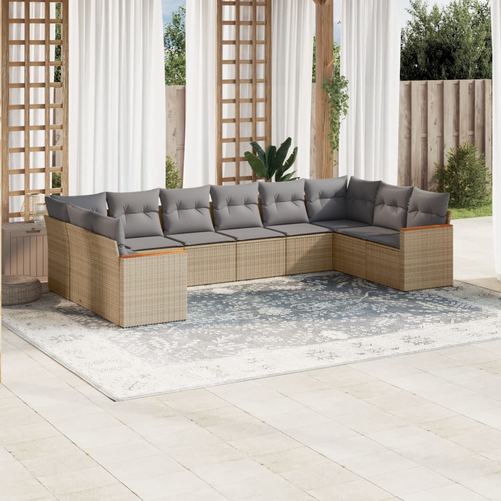 10-delige Loungeset met kussens poly rattan gemengd beige is nu te koop bij PeponiXL, paradijselijk wonen!