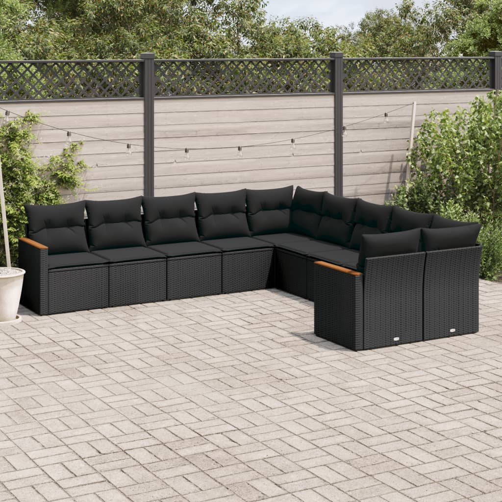 10-delige Loungeset met kussens poly rattan zwart is nu te koop bij PeponiXL, paradijselijk wonen!