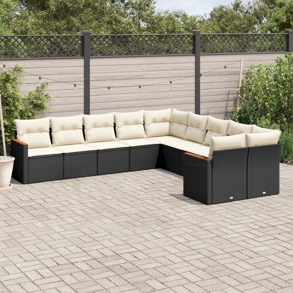 10-delige Loungeset met kussens poly rattan zwart is nu te koop bij PeponiXL, paradijselijk wonen!