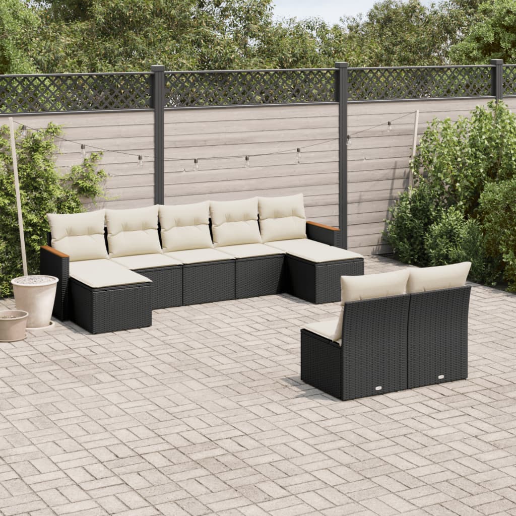 9-delige Loungeset met kussens poly rattan zwart is nu te koop bij PeponiXL, paradijselijk wonen!