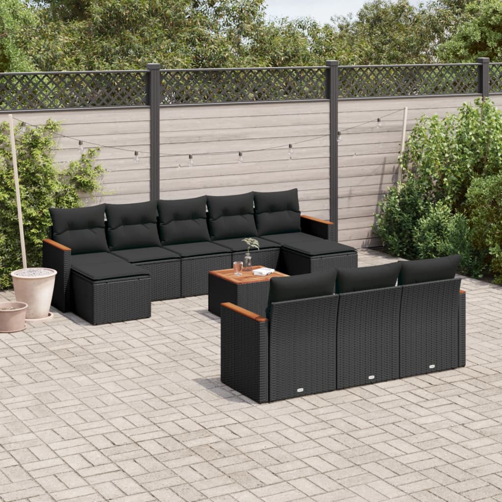 11-delige Loungeset met kussens poly rattan zwart is nu te koop bij PeponiXL, paradijselijk wonen!