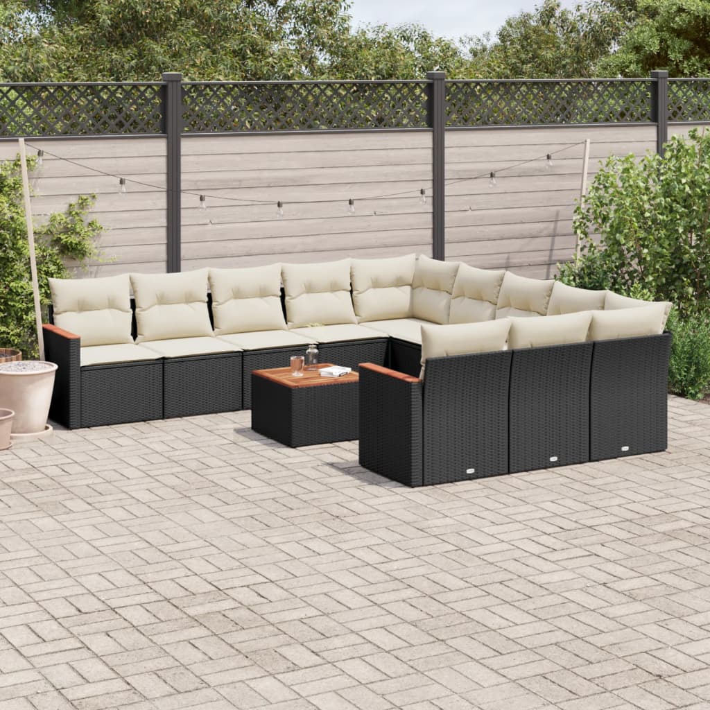 12-delige Loungeset met kussens poly rattan zwart is nu te koop bij PeponiXL, paradijselijk wonen!