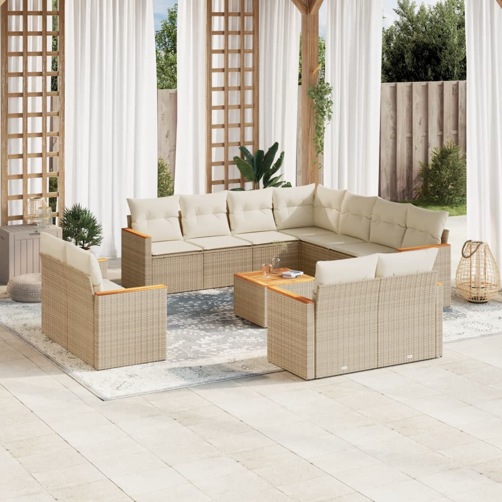 12-delige Loungeset met kussens poly rattan beige is nu te koop bij PeponiXL, paradijselijk wonen!