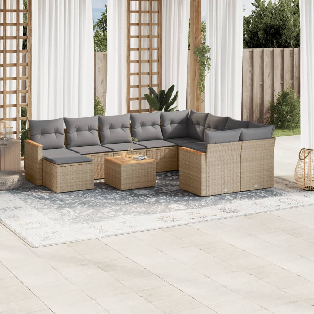 11-delige Loungeset met kussens poly rattan gemengd beige is nu te koop bij PeponiXL, paradijselijk wonen!