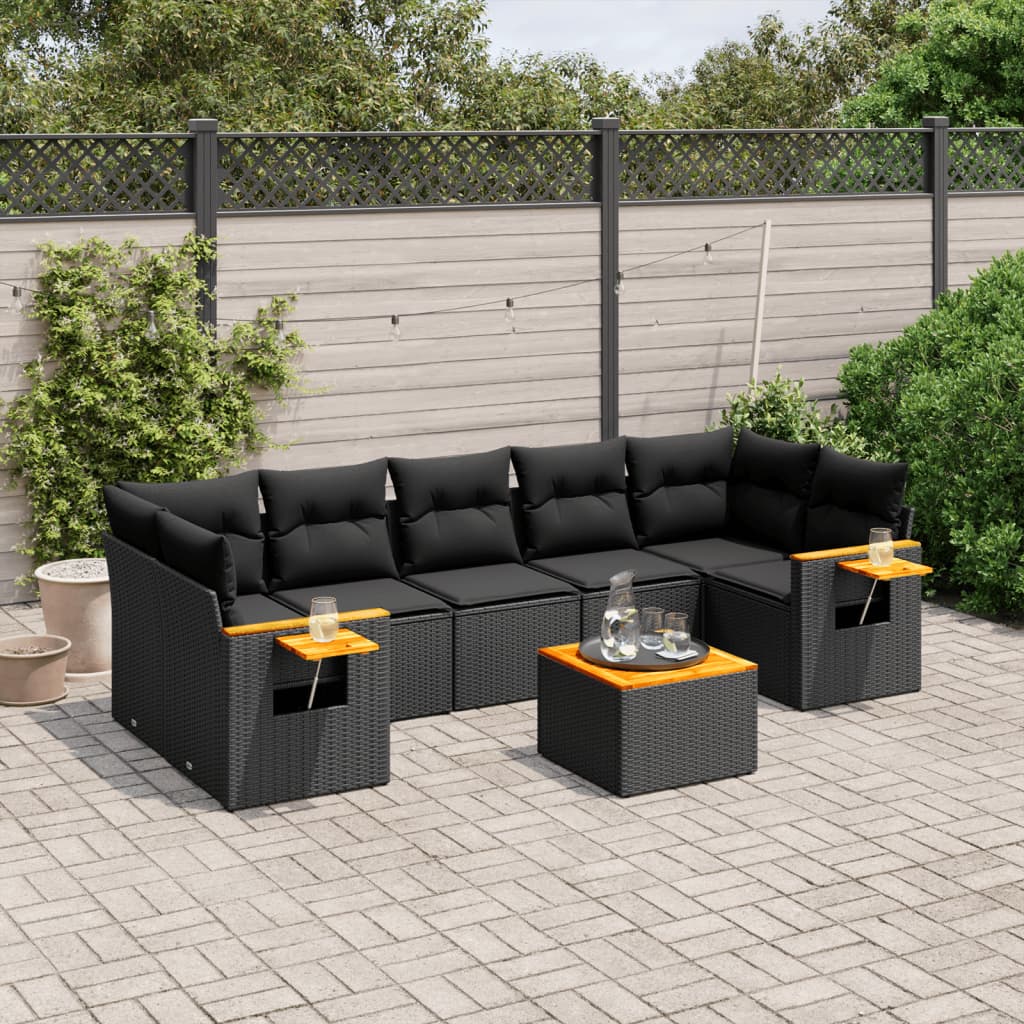 8-delige Loungeset met kussens poly rattan zwart is nu te koop bij PeponiXL, paradijselijk wonen!