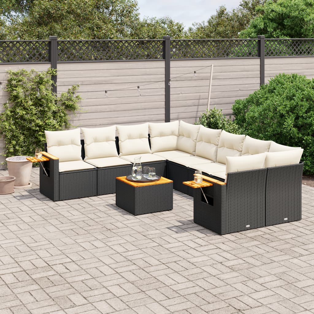 9-delige Loungeset met kussens poly rattan zwart is nu te koop bij PeponiXL, paradijselijk wonen!