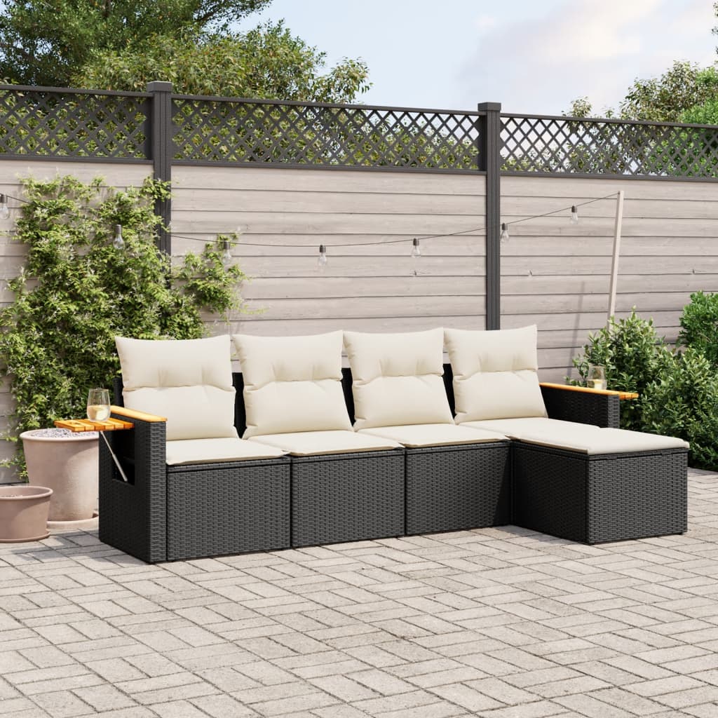 5-delige Loungeset met kussens poly rattan zwart is nu te koop bij PeponiXL, paradijselijk wonen!