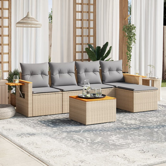 6-delige Loungeset met kussens poly rattan beige is nu te koop bij PeponiXL, paradijselijk wonen!