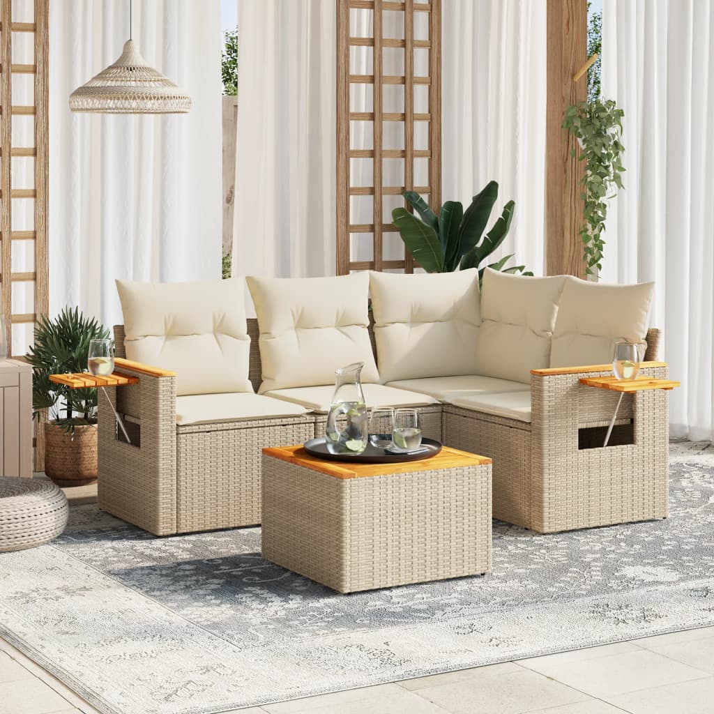 5-delige Loungeset met kussens poly rattan beige is nu te koop bij PeponiXL, paradijselijk wonen!
