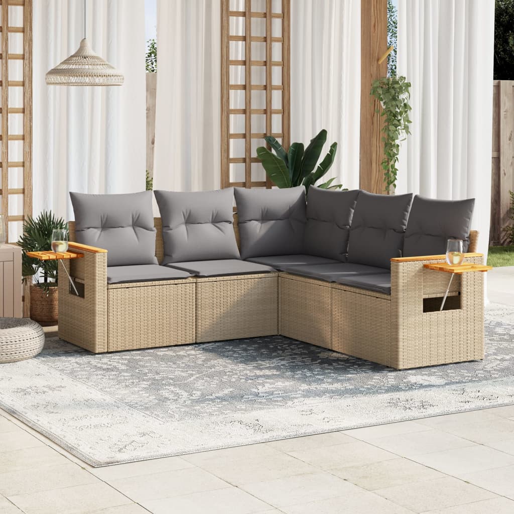 5-delige Loungeset met kussens poly rattan beige is nu te koop bij PeponiXL, paradijselijk wonen!