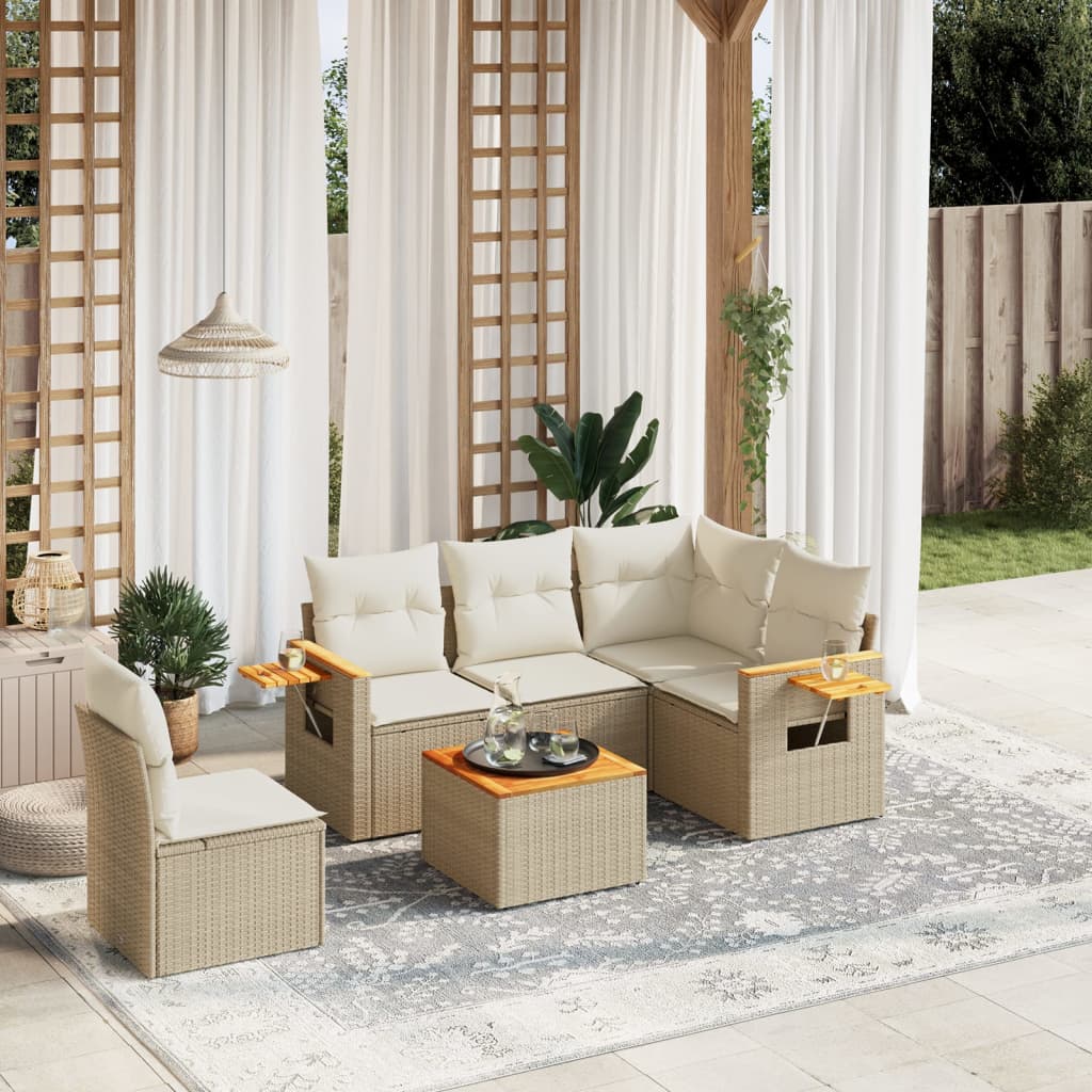 6-delige Loungeset met kussens poly rattan beige is nu te koop bij PeponiXL, paradijselijk wonen!