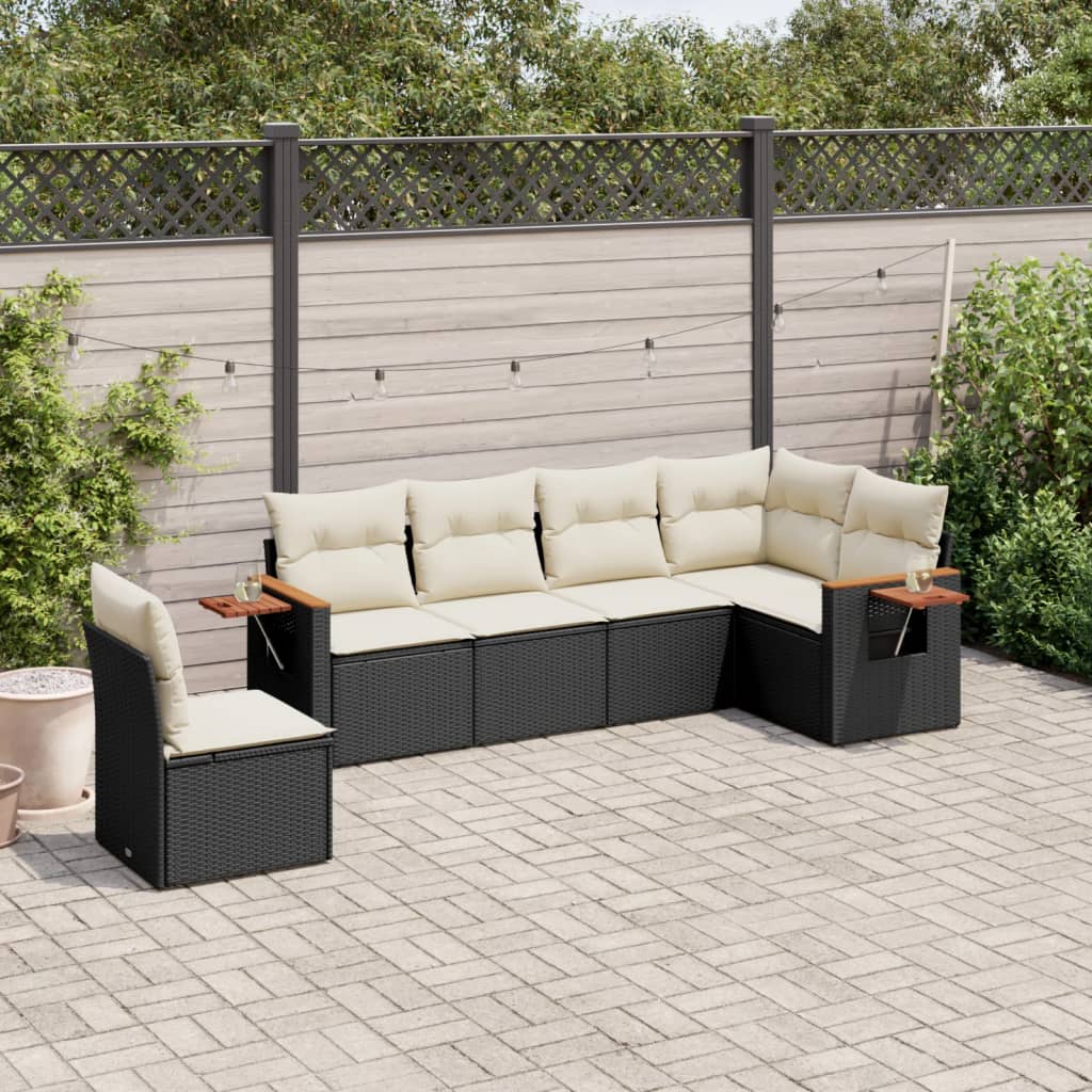 6-delige Loungeset met kussens poly rattan zwart is nu te koop bij PeponiXL, paradijselijk wonen!