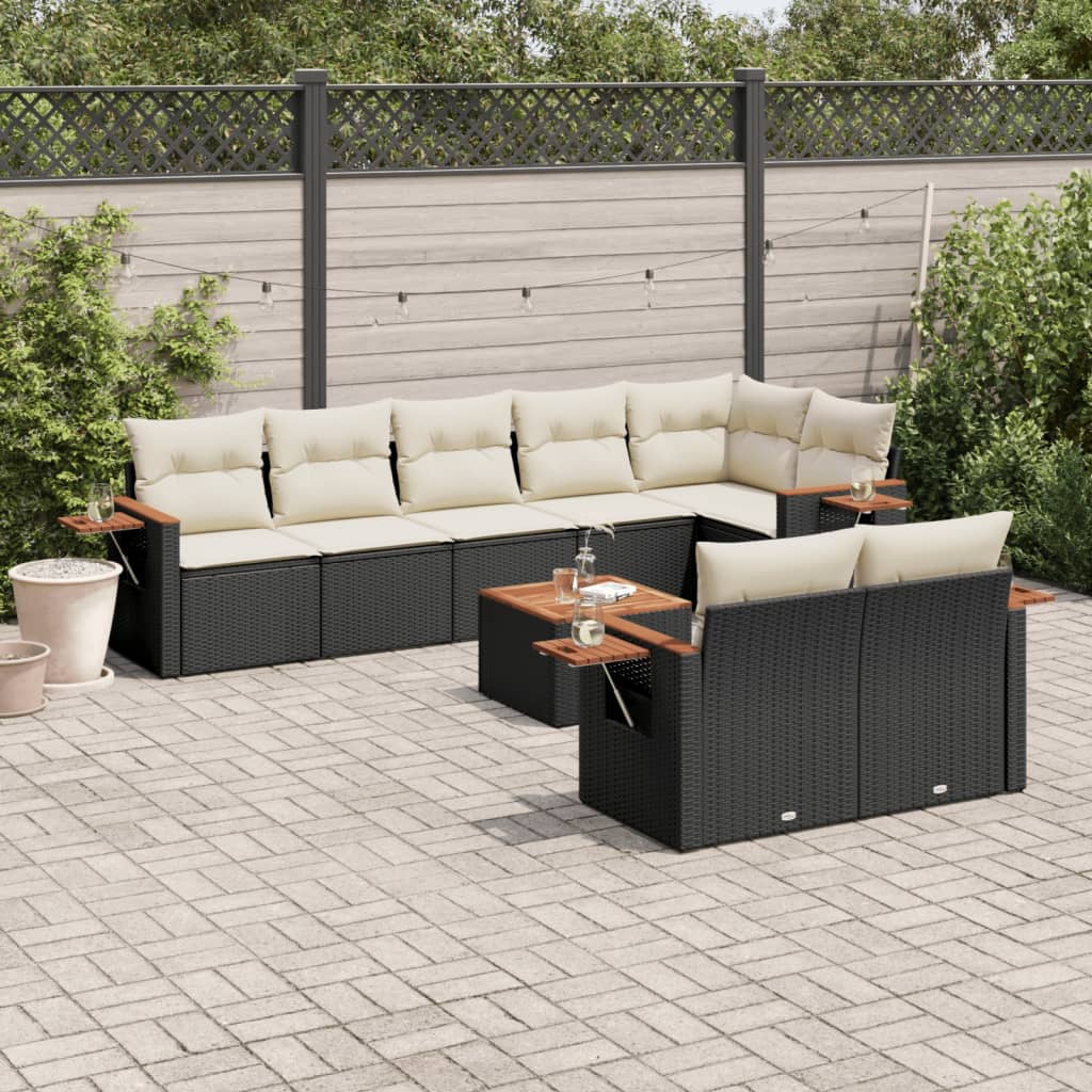 9-delige Loungeset met kussens poly rattan zwart is nu te koop bij PeponiXL, paradijselijk wonen!