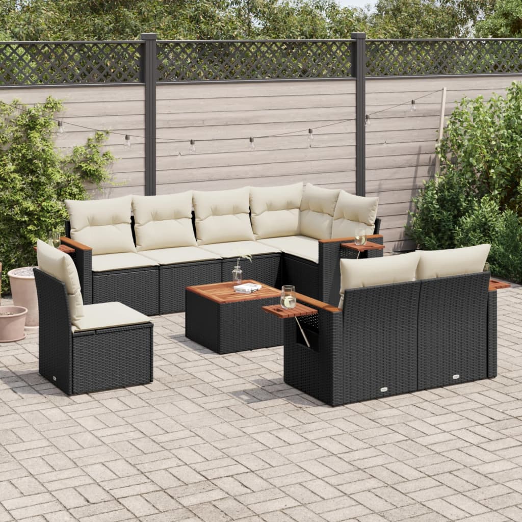 9-delige Loungeset met kussens poly rattan zwart is nu te koop bij PeponiXL, paradijselijk wonen!