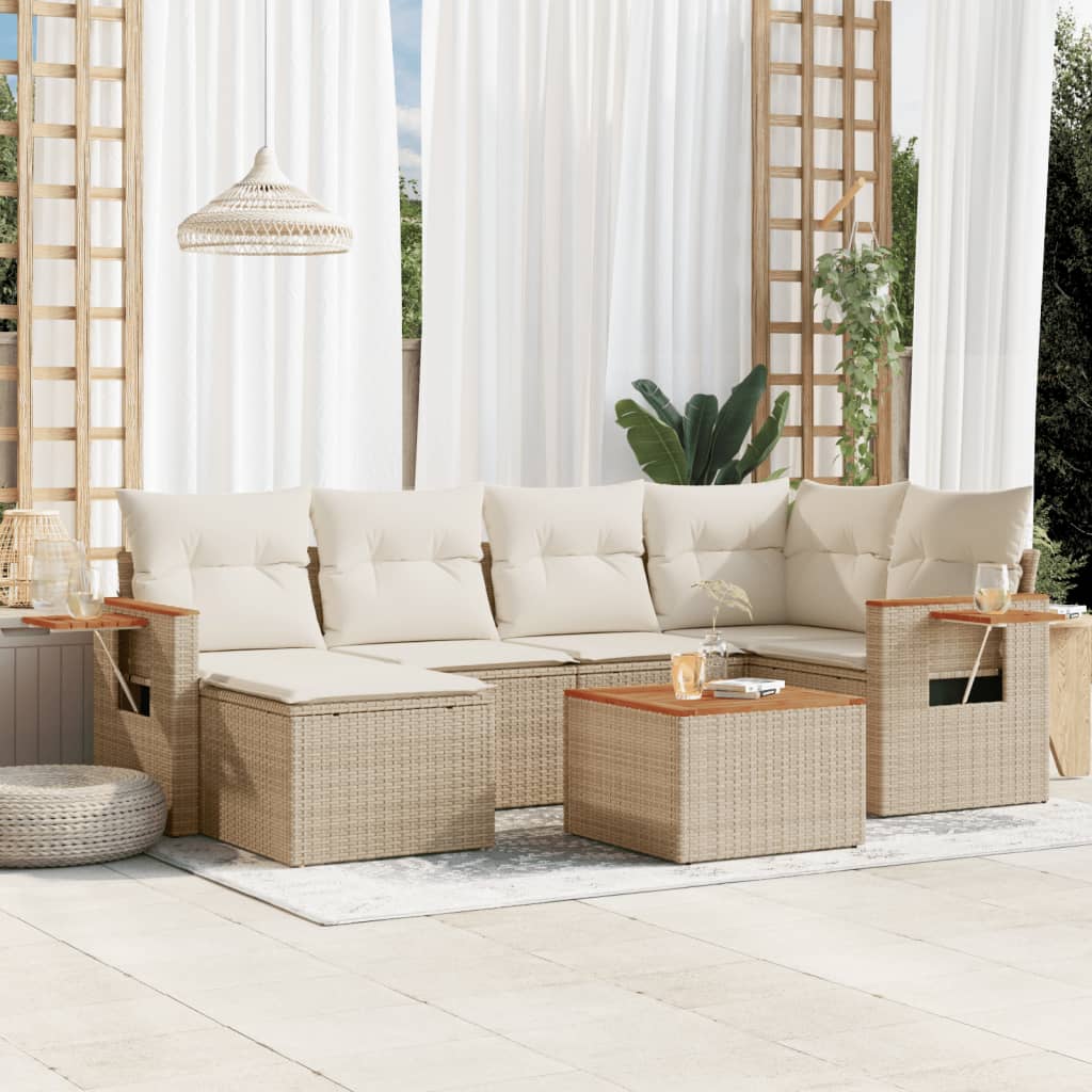 7-delige Loungeset met kussens poly rattan beige is nu te koop bij PeponiXL, paradijselijk wonen!