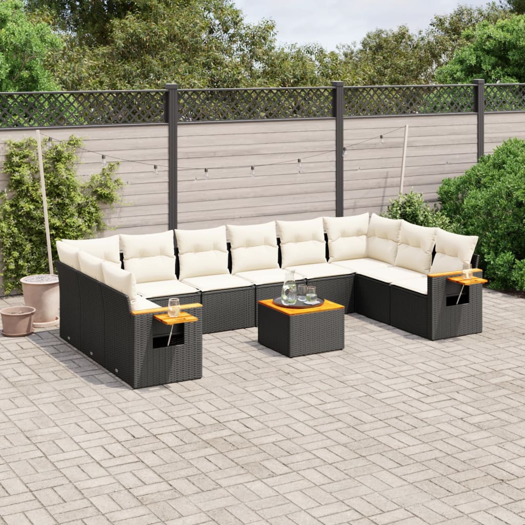 11-delige Loungeset met kussens poly rattan zwart is nu te koop bij PeponiXL, paradijselijk wonen!
