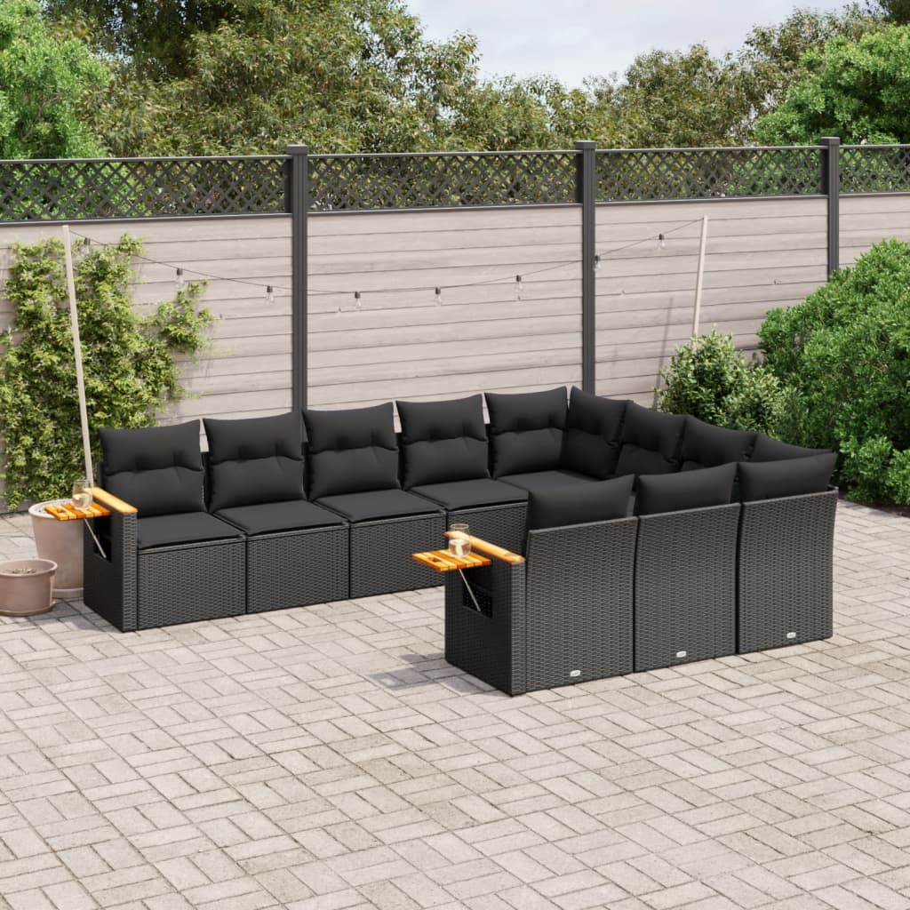 10-delige Loungeset met kussens poly rattan zwart is nu te koop bij PeponiXL, paradijselijk wonen!