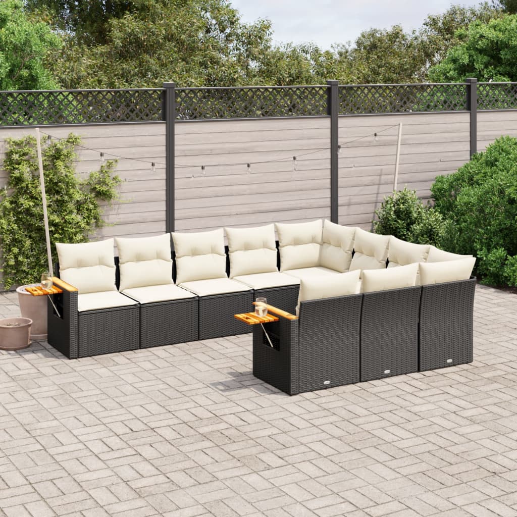 10-delige Loungeset met kussens poly rattan zwart is nu te koop bij PeponiXL, paradijselijk wonen!