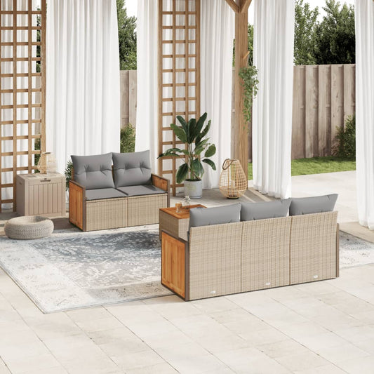 6-delige Loungeset met kussens poly rattan beige is nu te koop bij PeponiXL, paradijselijk wonen!