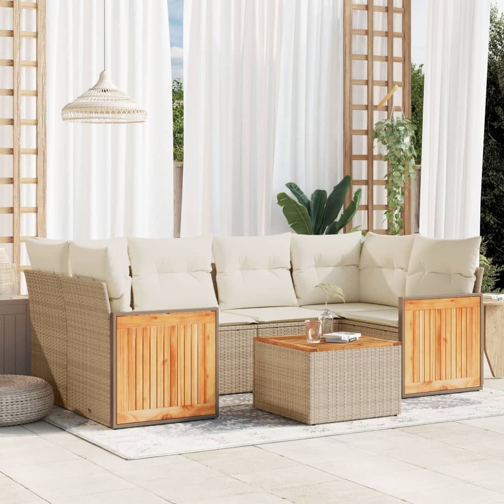 7-delige Loungeset met kussens poly rattan beige is nu te koop bij PeponiXL, paradijselijk wonen!
