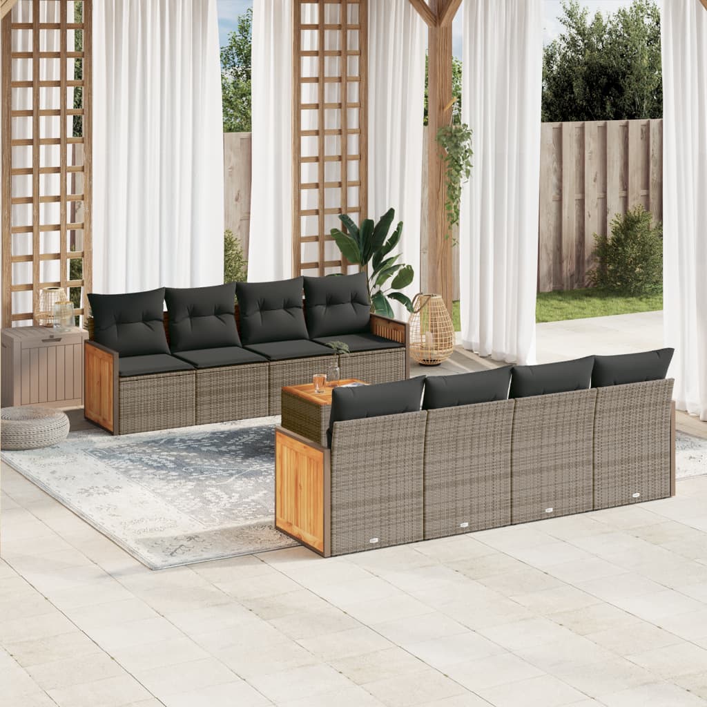 9-delige Loungeset met kussens poly rattan grijs is nu te koop bij PeponiXL, paradijselijk wonen!