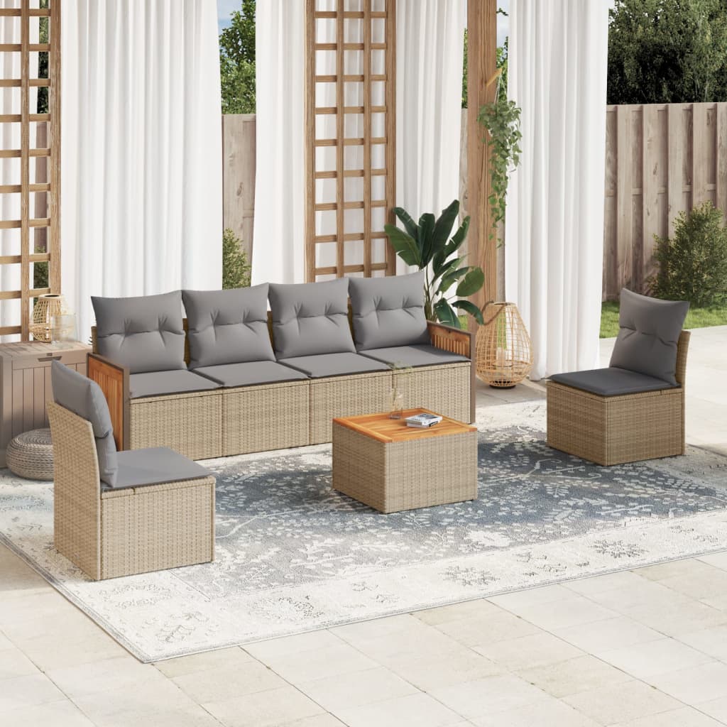 7-delige Loungeset met kussens poly rattan beige is nu te koop bij PeponiXL, paradijselijk wonen!