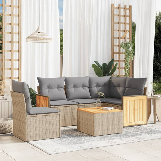 6-delige Loungeset met kussens poly rattan beige is nu te koop bij PeponiXL, paradijselijk wonen!